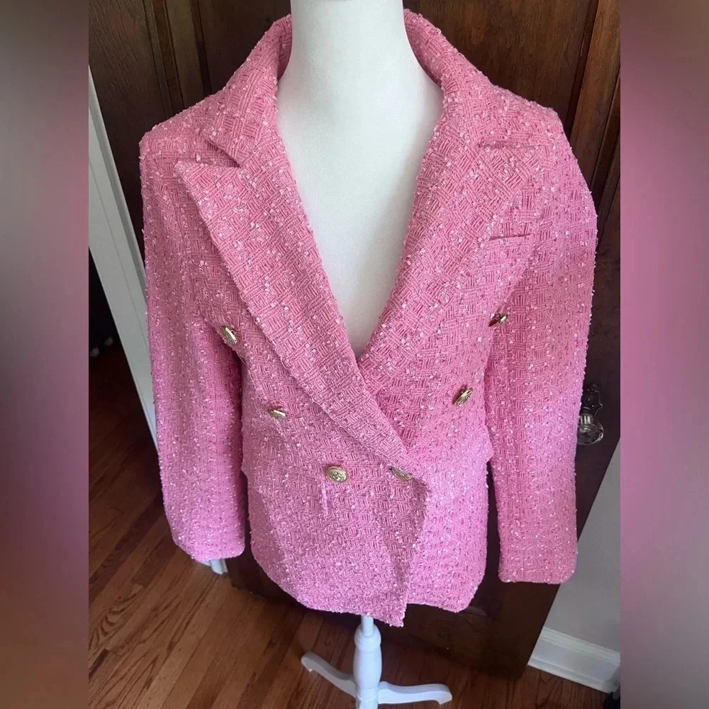 NWT Pink‎ Woven Blazer Women Size 8